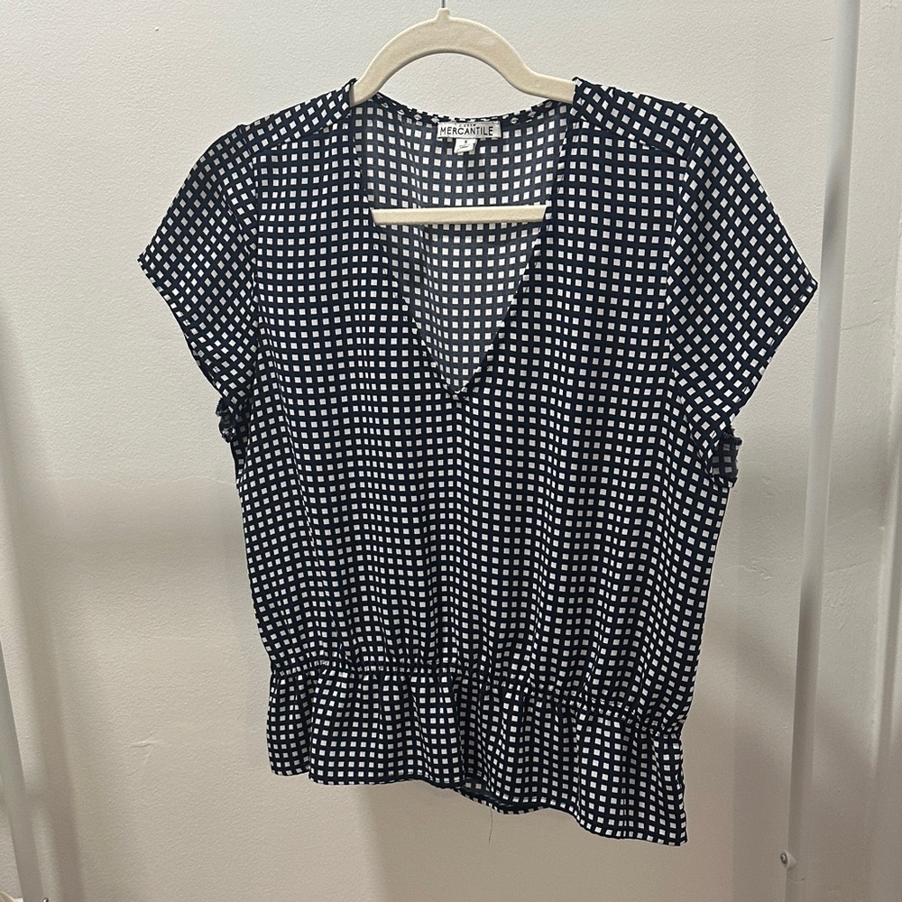 J Crew Blue and White Patterned Blouse